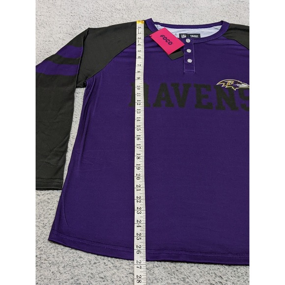 FOCO Baltimore Ravens Henley Shirt NFL Team Apparel Mens Medium Purple Black NWT - Picture 7 of 13